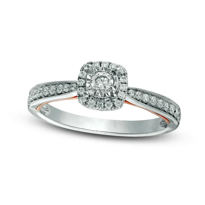 Goldia Rings Previously Owned 033 CT TW Natural Diamond Cushion Frame Engagement Ring in Solid 10K TwoTone Gold Goldia Rings Previously Owned 033 CT TW Natural Diamond Cushion Frame Engagement Ring in Solid 10K TwoTone Gold