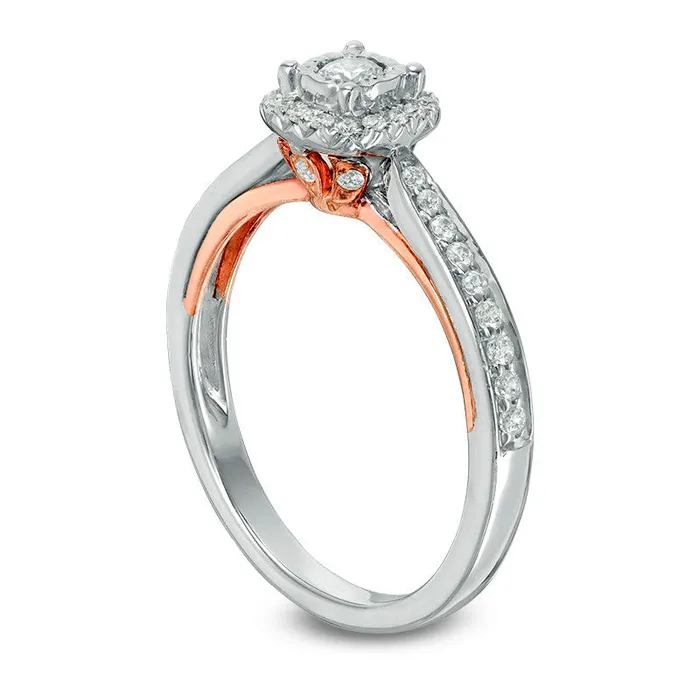 Goldia Rings Previously Owned 033 CT TW Natural Diamond Cushion Frame Engagement Ring in Solid 10K TwoTone Gold Goldia Rings Previously Owned 033 CT TW Natural Diamond Cushion Frame Engagement Ring in Solid 10K TwoTone Gold