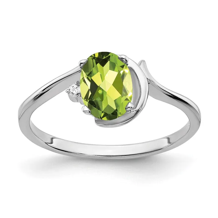 Goldia Rings Solid 14k White Gold 7x5mm Oval Simulated Peridot A CZ Ring