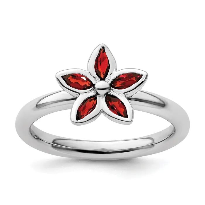 Goldia Rings Sterling Silver Stackable Expressions Garnet Flower Ring