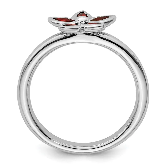 Goldia Rings Sterling Silver Stackable Expressions Garnet Flower Ring