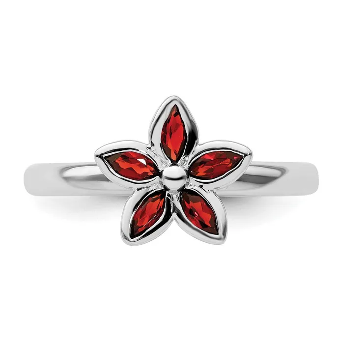 Goldia Rings Sterling Silver Stackable Expressions Garnet Flower Ring