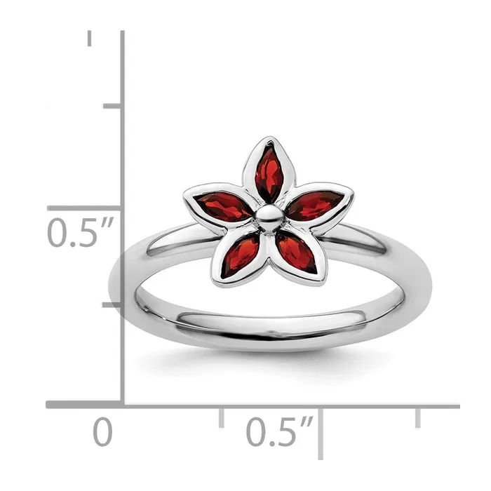 Goldia Rings Sterling Silver Stackable Expressions Garnet Flower Ring