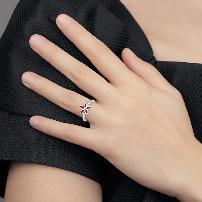 Goldia Rings Sterling Silver Stackable Expressions Garnet Flower Ring
