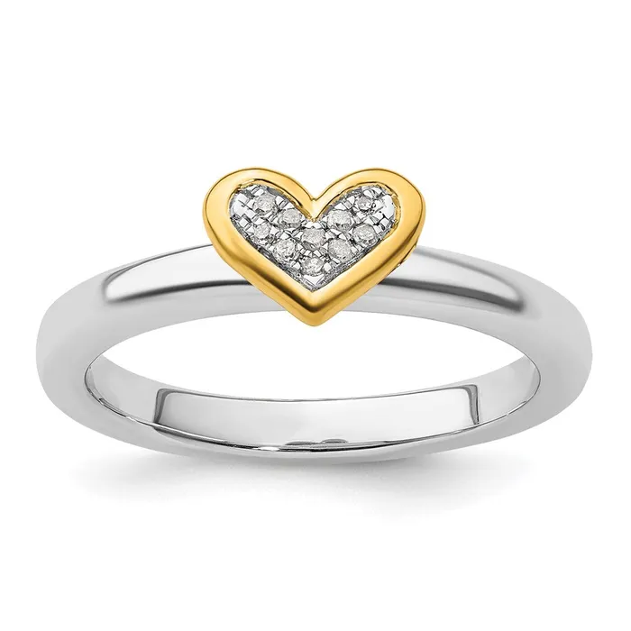 Goldia Rings Sterling Silver Stackable Expressions Goldplated Heart wDiamond Ring