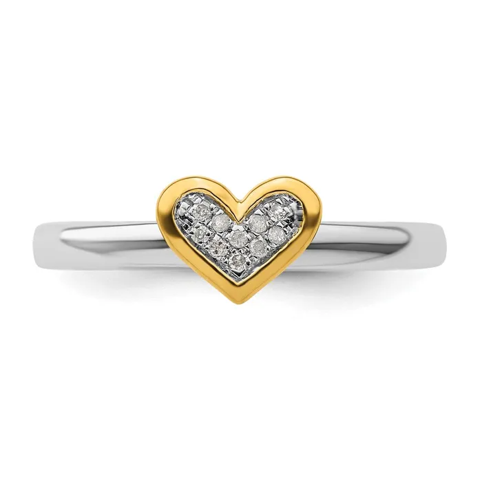 Goldia Rings Sterling Silver Stackable Expressions Goldplated Heart wDiamond Ring