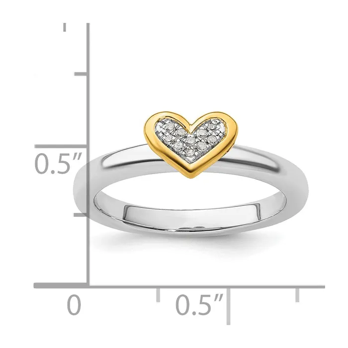 Goldia Rings Sterling Silver Stackable Expressions Goldplated Heart wDiamond Ring