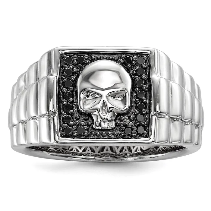 Goldia Rings White Night Sterling Silver Rhodiumplated Black Diamond Square Skull Mens Ring Goldia Rings White Night Sterling Silver Rhodiumplated Black Diamond Square Skull Mens Ring