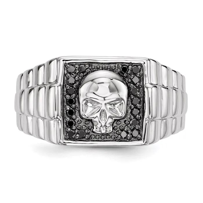 Goldia Rings White Night Sterling Silver Rhodiumplated Black Diamond Square Skull Mens Ring