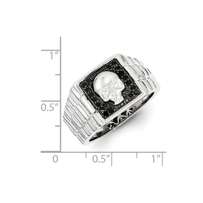 Goldia Rings White Night Sterling Silver Rhodiumplated Black Diamond Square Skull Mens Ring