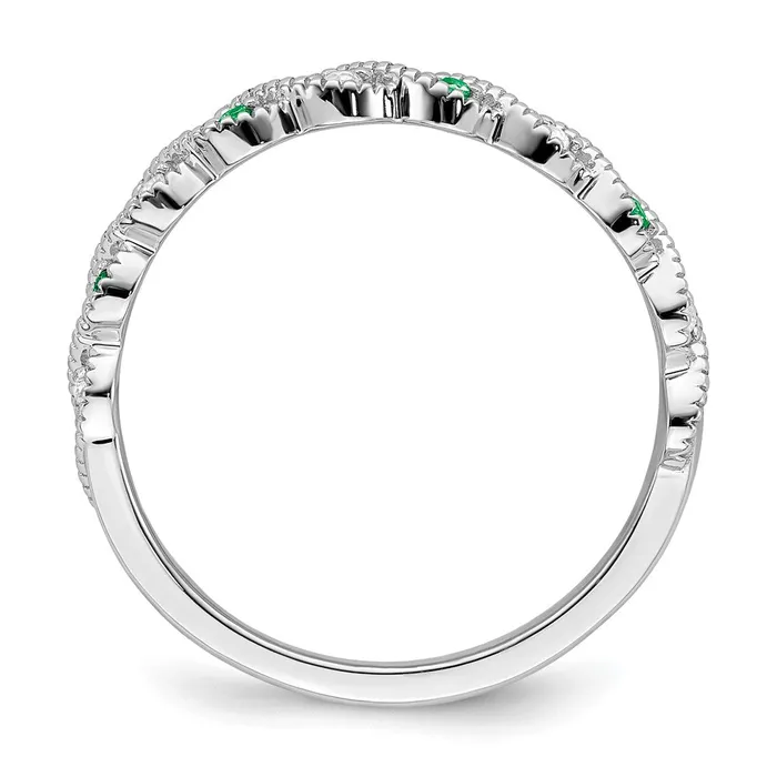 Goldia Solid 14k White Gold Simulated Emerald and CZ Twist Band Rings