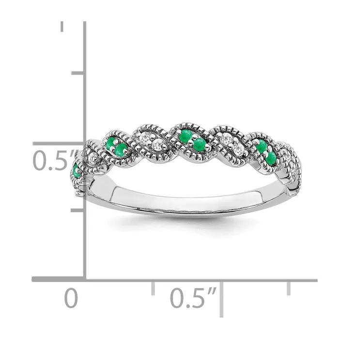 Goldia Solid 14k White Gold Simulated Emerald and CZ Twist Band Rings