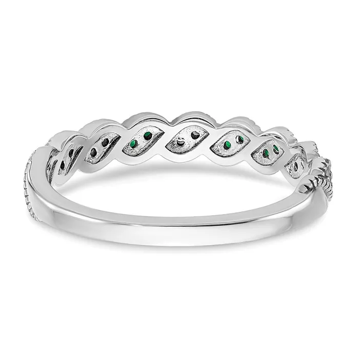 Goldia Solid 14k White Gold Simulated Emerald and CZ Twist Band Rings