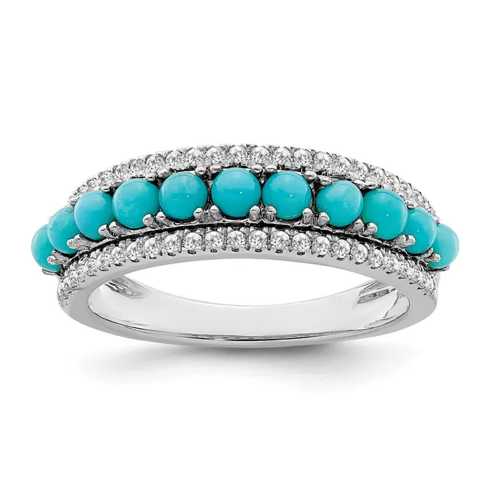 Goldia Solid 14k White Gold Simulated Turquoise and Topaz Ring Rings