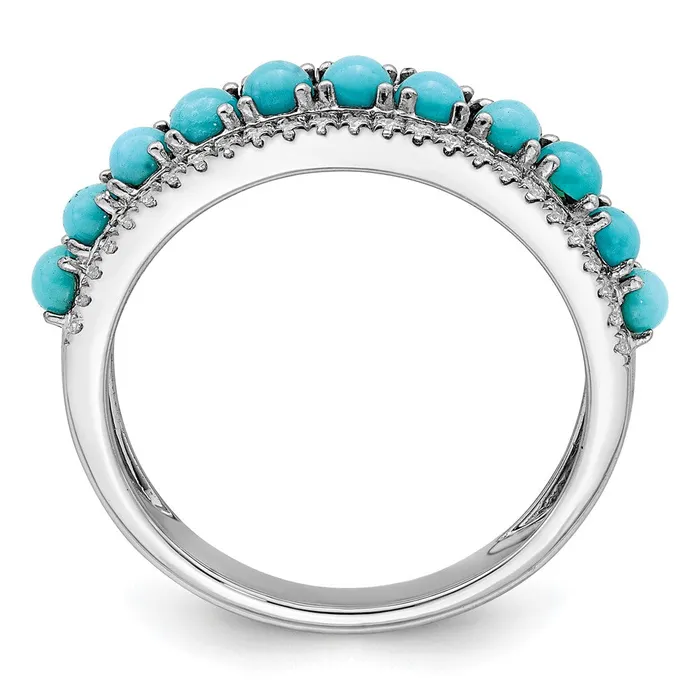 Goldia Solid 14k White Gold Simulated Turquoise and Topaz Ring Rings
