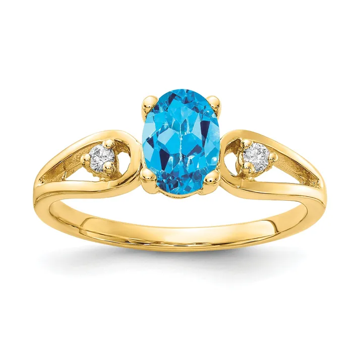 Goldia Solid 14k Yellow Gold 7x5mm Oval Simulated Blue Topaz AAA CZ Ring Rings Goldia Solid 14k Yellow Gold 7x5mm Oval Simulated Blue Topaz AAA CZ Ring Rings