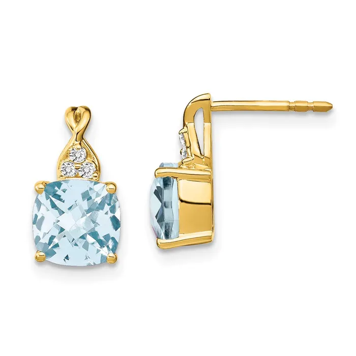 Goldia Solid 14k Yellow Gold ChecKerboard Simulated Aquamarine and CZ Earrings Earrings Goldia Solid 14k Yellow Gold ChecKerboard Simulated Aquamarine and CZ Earrings Earrings