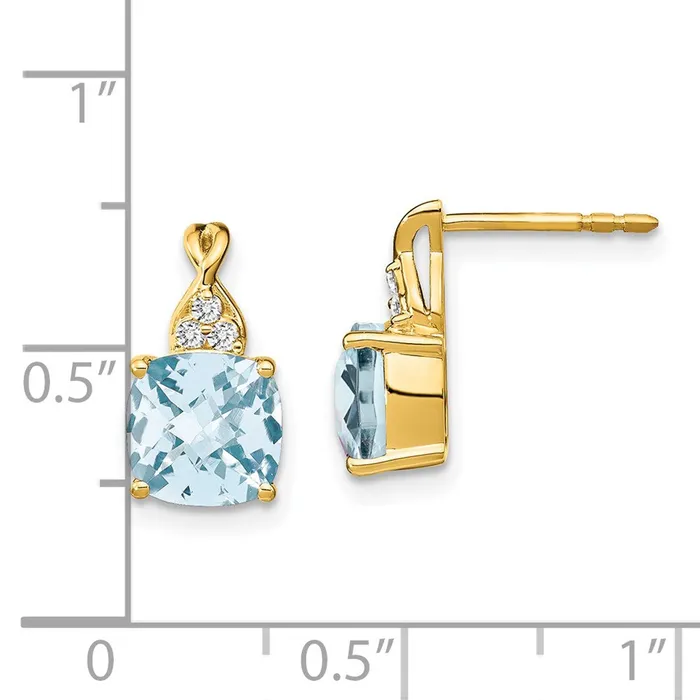 Goldia Solid 14k Yellow Gold ChecKerboard Simulated Aquamarine and CZ Earrings Earrings