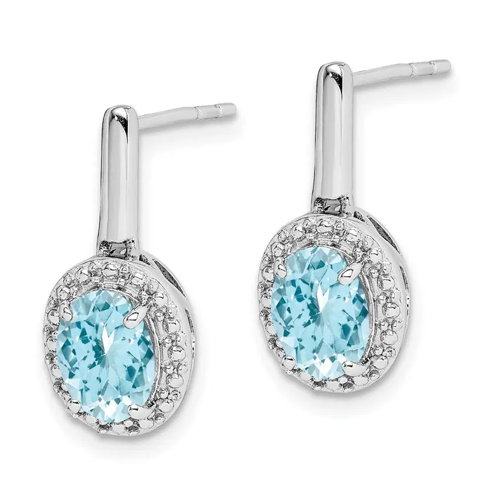 Goldia Sterling Silver Rhodium Light Swiss Blue Topaz Oval Post Dangle Earrings Earrings
