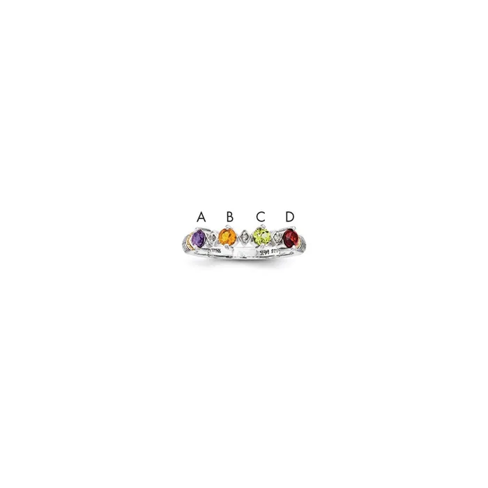 Goldia Sterling Silver u0026 14k Fourstone and Diamond Mothers Ring Rings