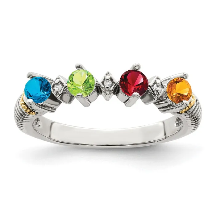 Goldia Sterling Silver u0026 14k Fourstone and Diamond Mothers Ring Rings