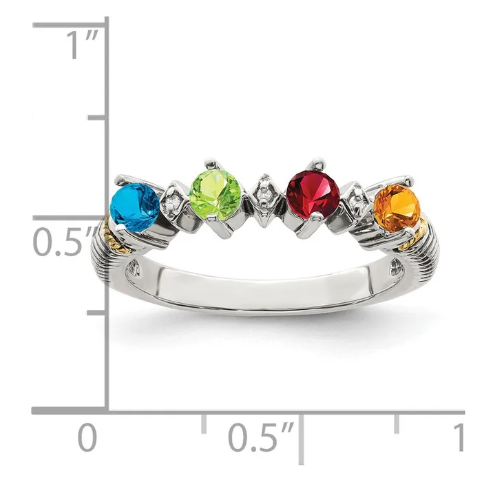 Goldia Sterling Silver u0026 14k Fourstone and Diamond Mothers Ring Rings