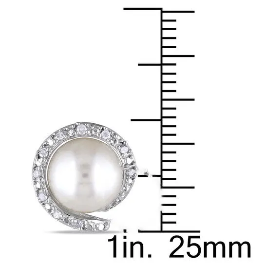 JMS always Earrings Original AMOUR 8 85 Mm White Cultured Freshwater Pearl and 110 CT TW Diamond Earrings In Sterling Silver JMS always Earrings Original AMOUR 8 85 Mm White Cultured Freshwater Pearl and 110 CT TW Diamond Earrings In Sterling Silver