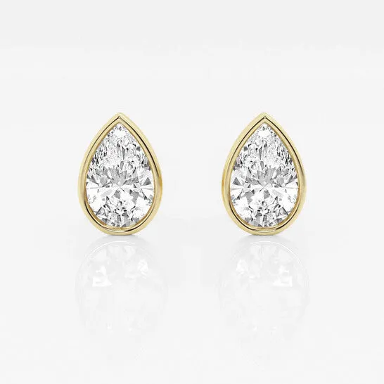JMS always Earrings Original Brilliant Diamond 14KT Yellow Gold 2 cttw PearCut Lab Grown Diamond Bezel Set Solitaire Stud Earrings for Women FGVSSI JMS always Earrings Original Brilliant Diamond 14KT Yellow Gold 2 cttw PearCut Lab Grown Diamond Bezel Set Solitaire Stud Earrings for Women FGVSSI