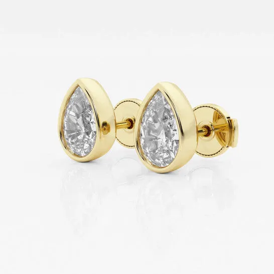 JMS always Earrings Original Brilliant Diamond 14KT Yellow Gold 2 cttw PearCut Lab Grown Diamond Bezel Set Solitaire Stud Earrings for Women FGVSSI JMS always Earrings Original Brilliant Diamond 14KT Yellow Gold 2 cttw PearCut Lab Grown Diamond Bezel Set Solitaire Stud Earrings for Women FGVSSI