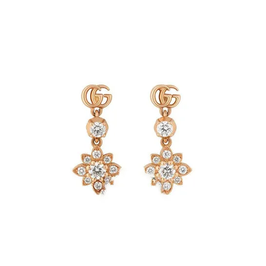 JMS always Earrings Original Gucci Flora Rose Gold Drop Earrings with diamonds 029ct JMS always Earrings Original Gucci Flora Rose Gold Drop Earrings with diamonds 029ct