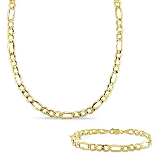 JMS always Necklaces Original AMOUR 2piece Set Of Mens Figaro Necklace and Bracelet In 10K Yellow Gold 7 Mm