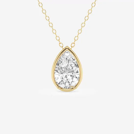 JMS always Necklaces Original Brilliant Diamond 200 cttw 14KT Yellow Gold Bezel Setting PearCut Lab Grown Diamond Pendant Necklace for WomenVS2