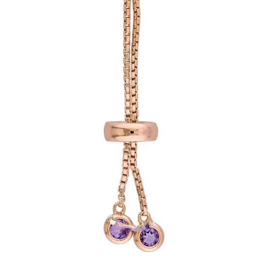 JMS always Original AMOUR Amethyst Tassel Bolo Bracelet In Rose Plated Sterling Silver Bracelets