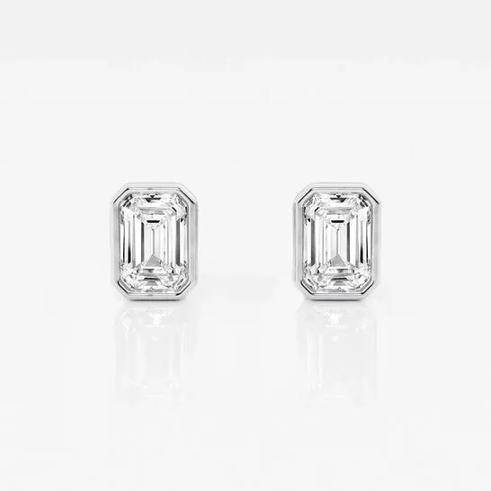 JMS always Original Brilliant Diamond 14KT White Gold 1 12 cttw EmeraldCut Lab Grown Diamond Bezel Set Solitaire Stud Earrings for Women GVSSI Earrings JMS always Original Brilliant Diamond 14KT White Gold 1 12 cttw EmeraldCut Lab Grown Diamond Bezel Set Solitaire Stud Earrings for Women GVSSI Earrings