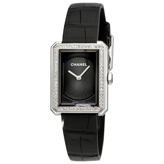 JMS always Watches Original Preowned Chanel BoyFriend Diamond Black Guilloch Dial Ladies Watch H4883