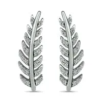 LabCreated White Sapphire Feather Curved Crawler Earrings in Sterling Silver Goldia Earrings LabCreated White Sapphire Feather Curved Crawler Earrings in Sterling Silver Goldia Earrings