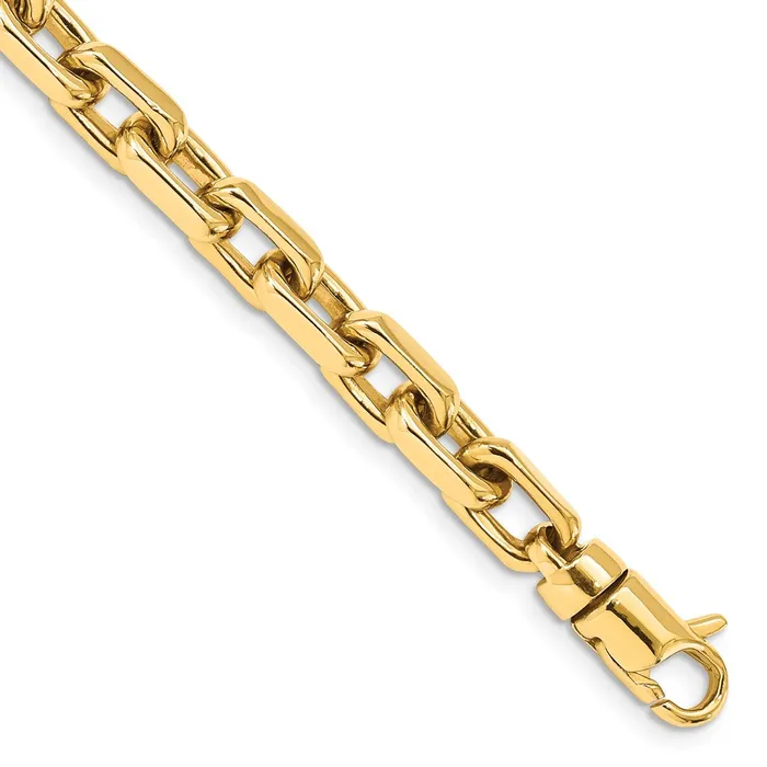 MDS Bracelets Solid 14K Yellow Gold 85 inch 7mm Hand Polished Fancy Link with Lobster Clasp Bracelet