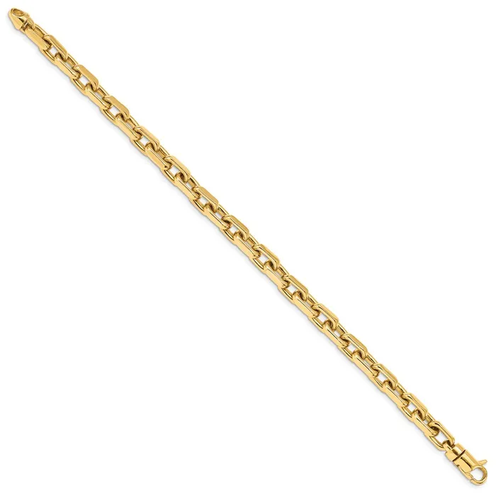 MDS Bracelets Solid 14K Yellow Gold 85 inch 7mm Hand Polished Fancy Link with Lobster Clasp Bracelet