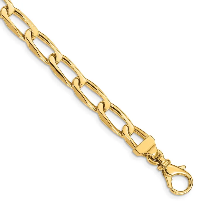 MDS Solid 14K Yellow Gold 7 inch 65mm Hand Polished Fancy Open Link with Fancy Lobster Clasp Bracelet Bracelets