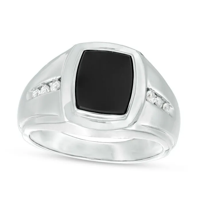 Mens BarrelShaped Onyx and 013 CT TW Natural Diamond Signet Ring in Sterling Silver Goldia Rings Mens BarrelShaped Onyx and 013 CT TW Natural Diamond Signet Ring in Sterling Silver Goldia Rings
