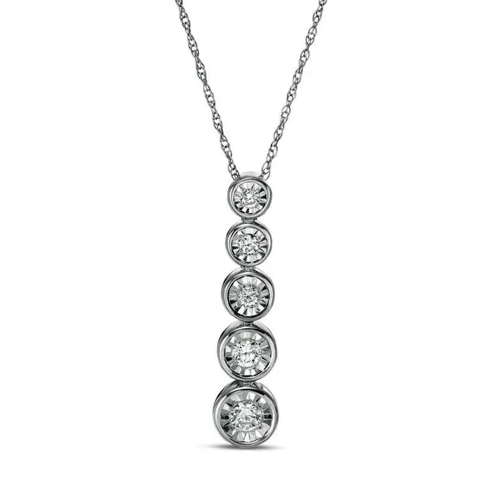 Necklaces 025 CT TW Natural Diamond Five Stone Graduated Pendant in Sterling Silver Goldia Necklaces 025 CT TW Natural Diamond Five Stone Graduated Pendant in Sterling Silver Goldia
