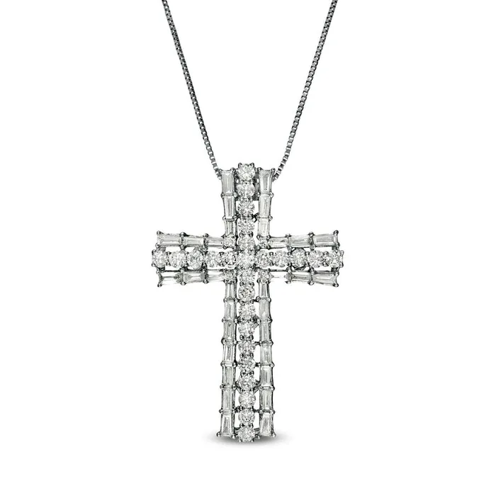 Necklaces 133 CT TW Composite Natural Diamond Cross Pendant in 10K White Gold Goldia Necklaces 133 CT TW Composite Natural Diamond Cross Pendant in 10K White Gold Goldia