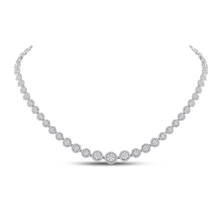 Necklaces gndatlanta 14k White Gold Round Diamond Graduated Halo Cluster Tennis Necklace 478 Ctw Necklaces gndatlanta 14k White Gold Round Diamond Graduated Halo Cluster Tennis Necklace 478 Ctw