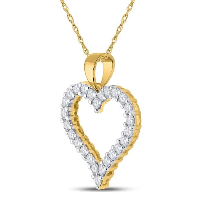 Necklaces gndatlanta 14k Yellow Gold Round Diamond Heart Pendant 1 Cttw