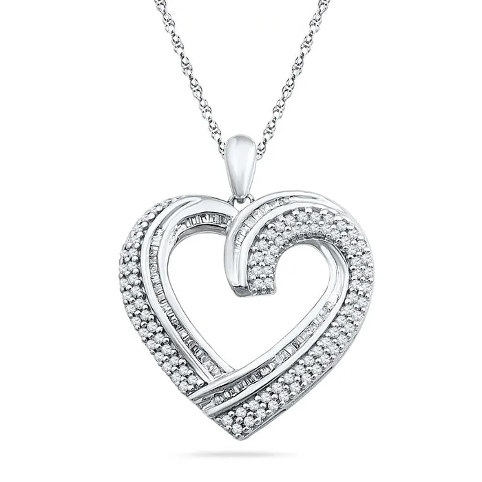 Necklaces Goldia 075 CT TW Natural Diamond Double Row Heart Pendant in Sterling Silver Necklaces Goldia 075 CT TW Natural Diamond Double Row Heart Pendant in Sterling Silver