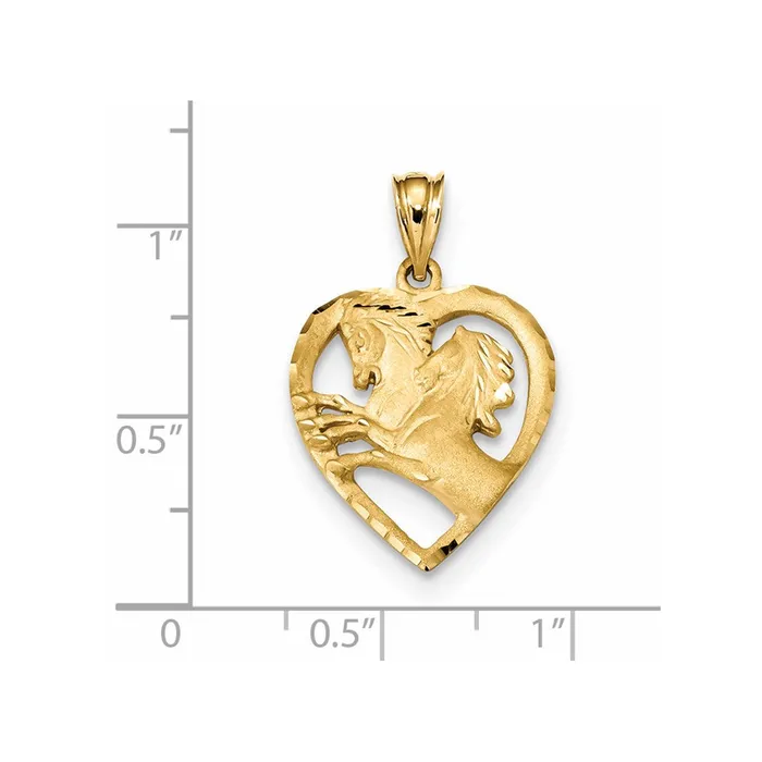 Necklaces Goldia 14k Yellow Gold Satin Diamondcut Horses in Heart Pendant