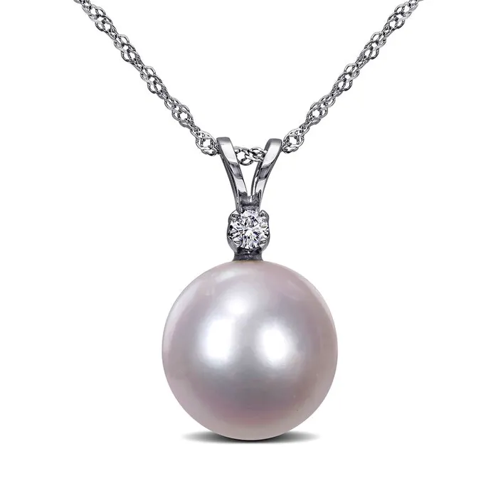 Necklaces Goldia 90100mm Cultured South Sea Pearl and 005 CT TW Natural Diamond Pendant in 14K White Gold 17 Necklaces Goldia 90100mm Cultured South Sea Pearl and 005 CT TW Natural Diamond Pendant in 14K White Gold 17