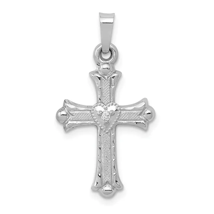Necklaces Goldiacom 14K White Gold Diamond Textured and Polished Fleur de lis Cross Pendant