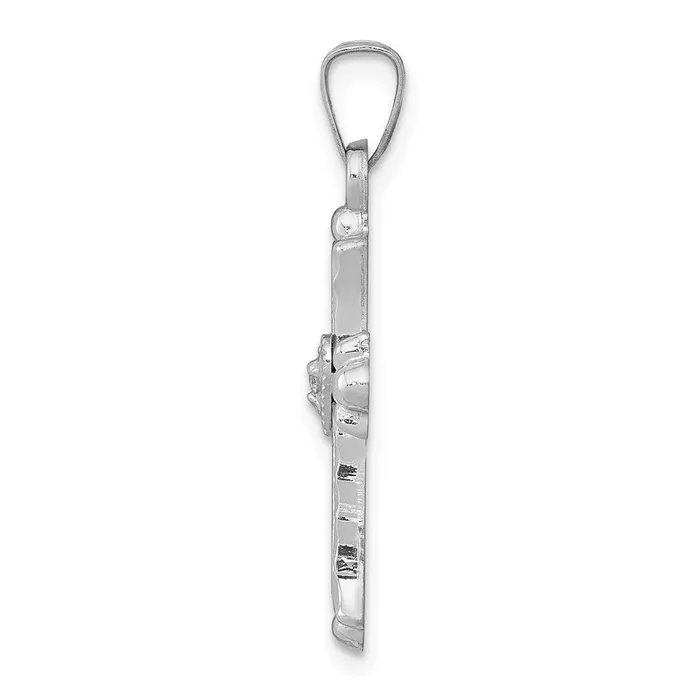 Necklaces Goldiacom 14K White Gold Diamond Textured and Polished Fleur de lis Cross Pendant