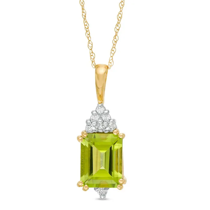 Necklaces Goldia EmeraldCut Peridot and 007 CT TW Natural Diamond Geometric Pendant in 10K Yellow Gold Necklaces Goldia EmeraldCut Peridot and 007 CT TW Natural Diamond Geometric Pendant in 10K Yellow Gold